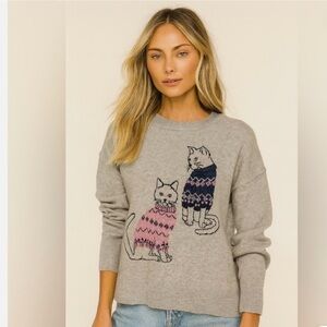 NWT Double Knit Cat sweater from Belldini Grey kitties graphic design Sz S